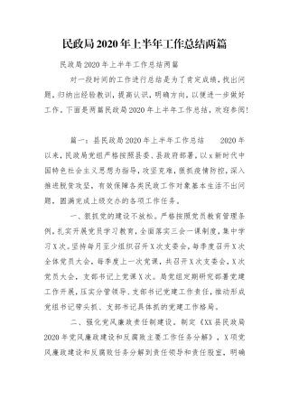 民政局2020年上半年工作总结两篇.doc