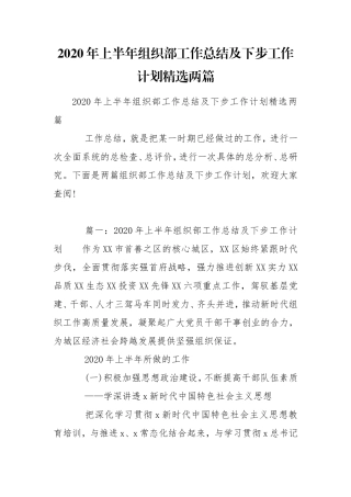 2020年上半年组织部工作总结及下步工作计划精选两篇.doc