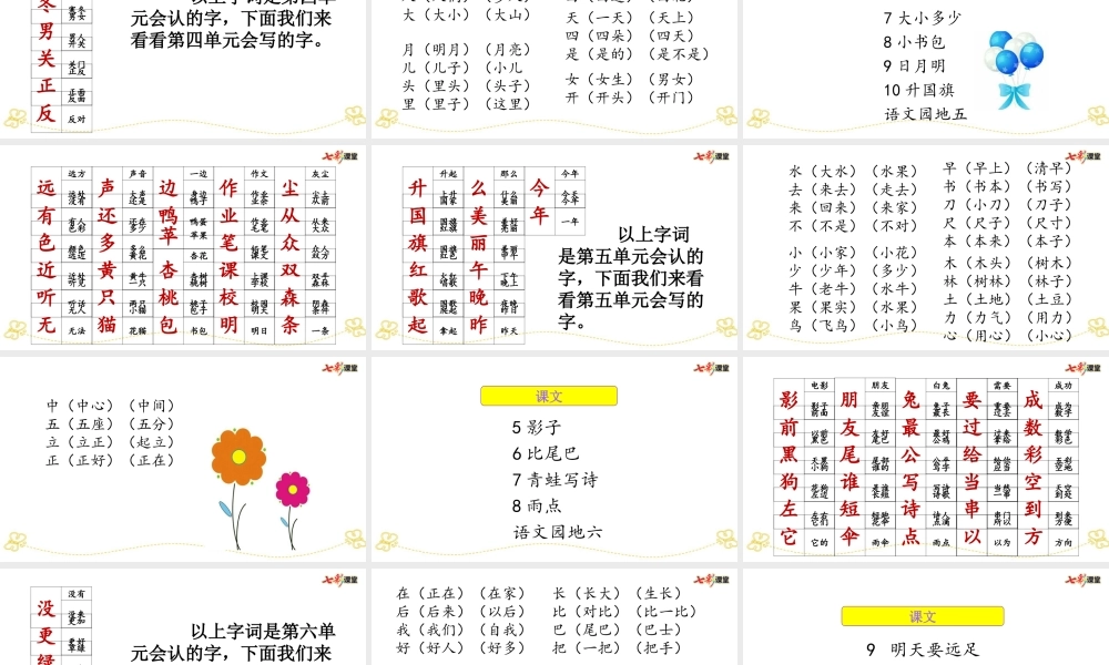 部编人教版一年级语文上册期末总复习词语专项复习教学设计课件PPT.ppt