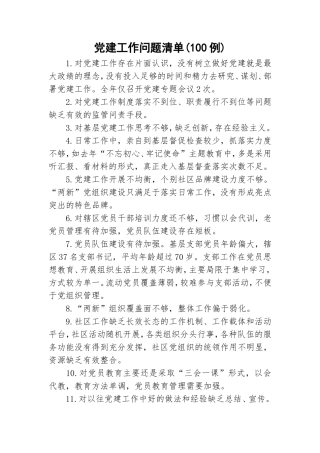 党建工作问题清单(100例).doc