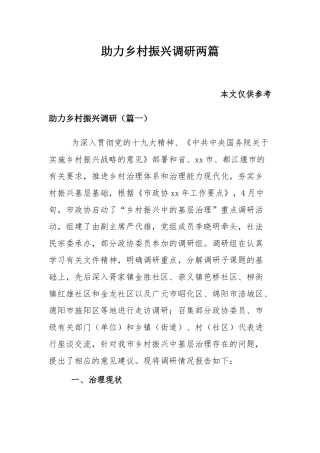 助力乡村振兴调研两篇.docx