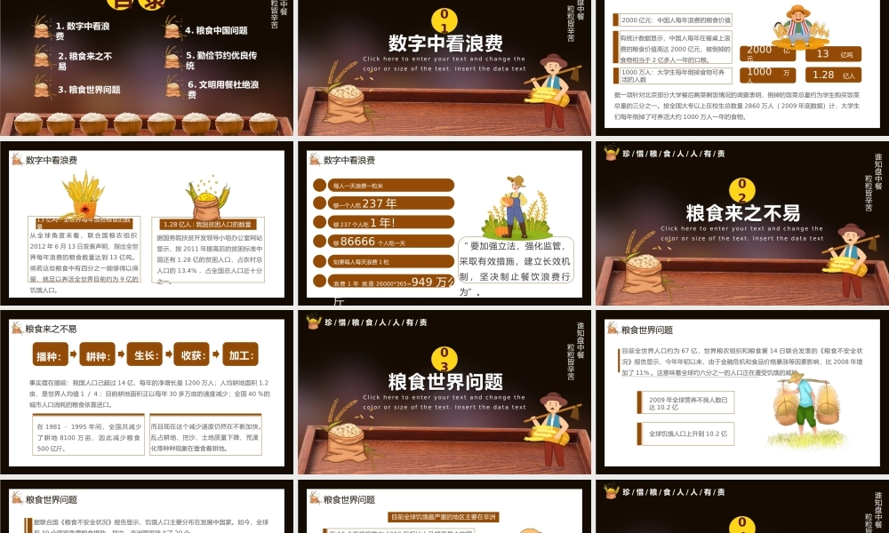从数字中看浪费《珍惜粮食拒绝浪费光盘行动》PPT模板.pptx