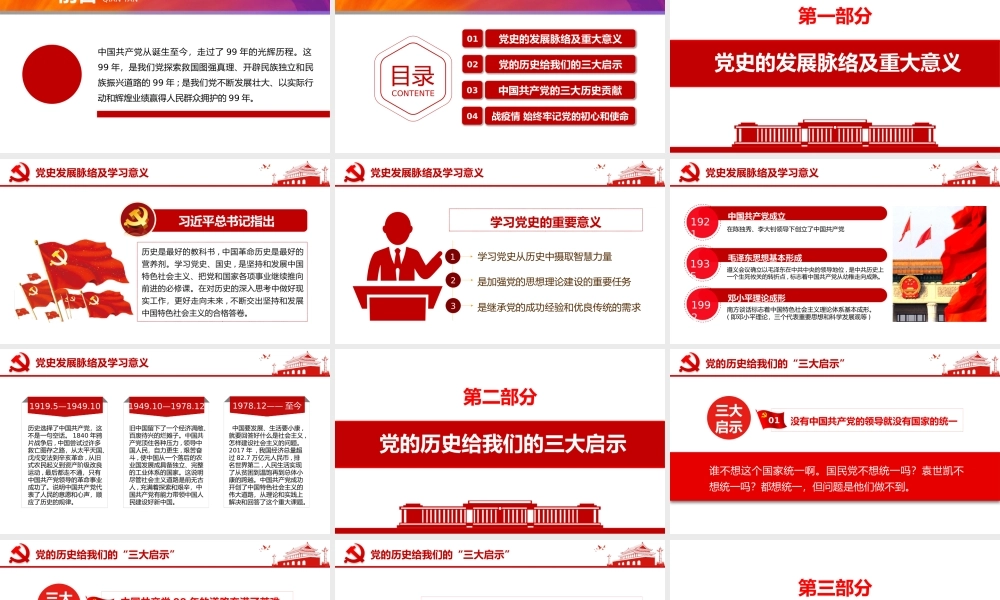 主题党日PPT讲稿：学习领悟党史牢记初心使命党课PPT课件.pptx