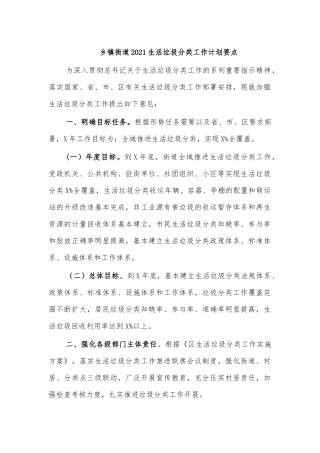 乡镇街道2021生活垃圾分类工作计划要点.docx