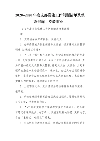 20XX-20XX年度支部党建工作问题清单及整改措施 - 党政事业 - .doc