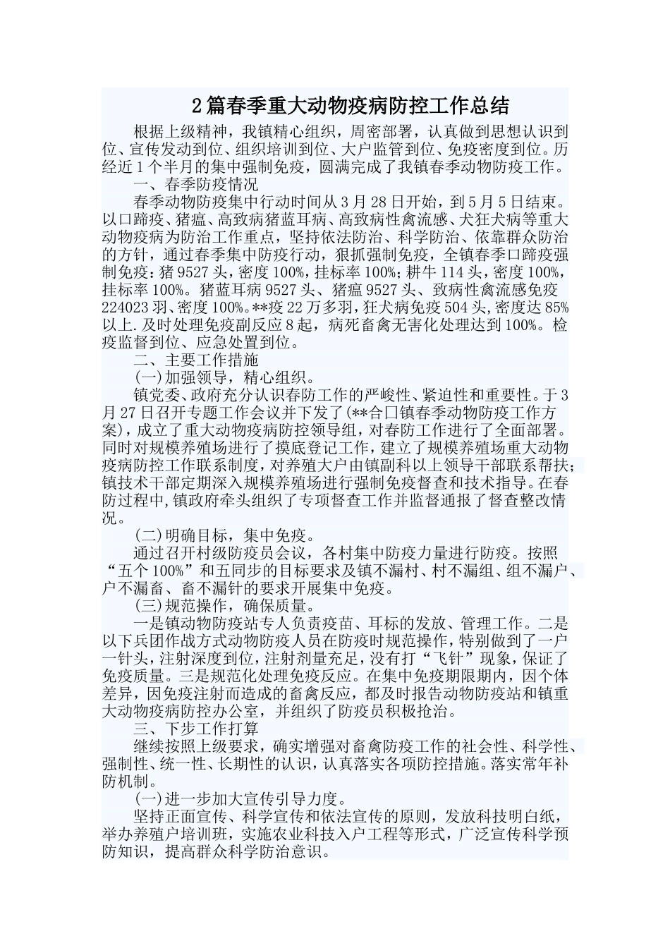 2篇春季重大动物疫病防控工作总结.doc_第1页