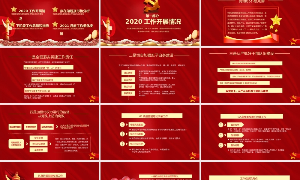 红色党建风通用党支部年终工作总结PPT模板.pptx