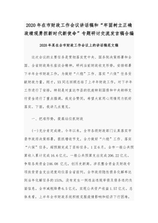 2020年在市财政工作会议讲话稿和“牢固树立正确ZJG勇担新时代新使命”专题研讨交流发言稿合编.docx
