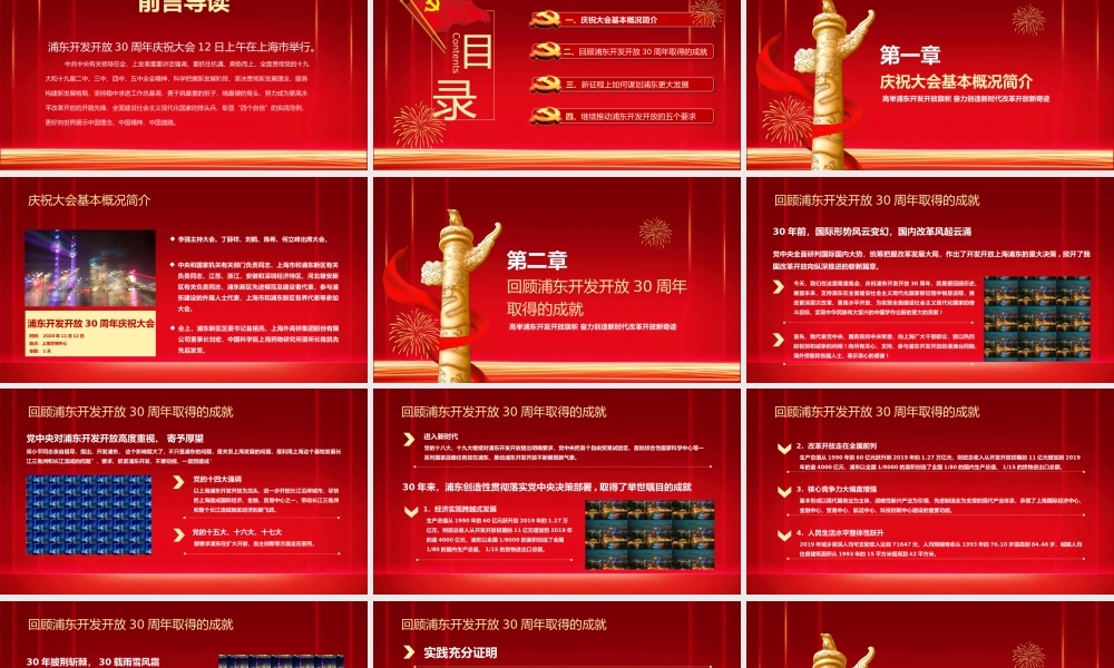 红色喜庆简约浦东开发开放三十周年PPT模板.pptx