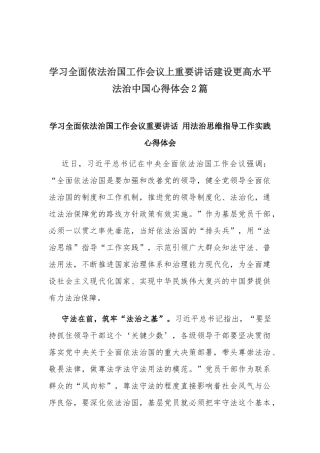 学习全面依法治国工作会议上重要讲话建设更高水平法治中国心得体会2篇.docx