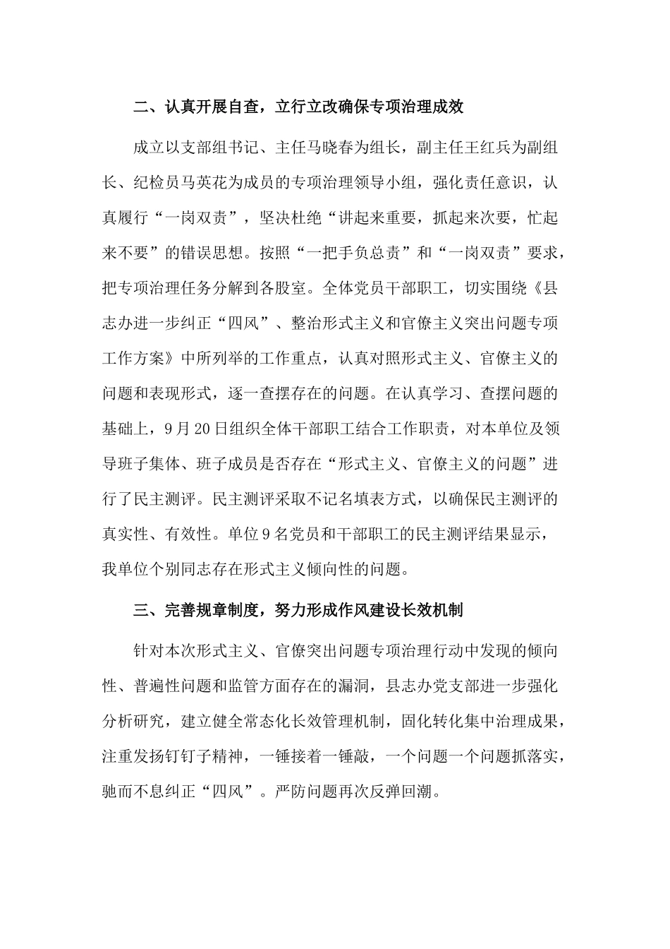 开展四察四治专项行动深入纠治形式主义官僚主义自查报告材料.docx_第2页