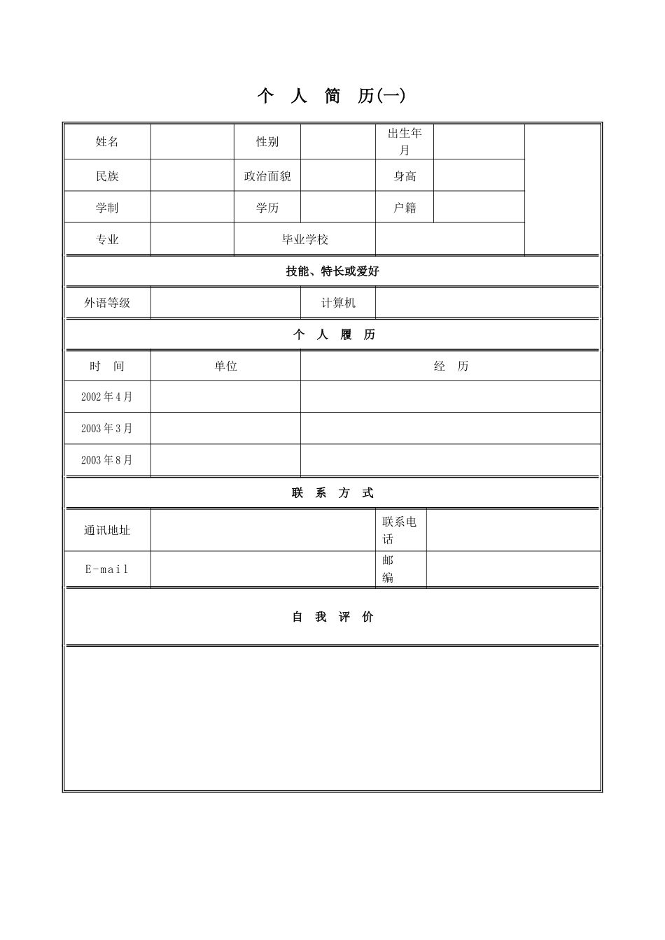 28篇各个行业专业毕业生技术人才求职应聘职位简历模板表格范文可编辑.doc_第1页