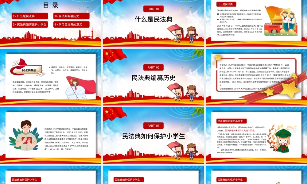 卡通党政风学习民法典教学PPT模板.pptx