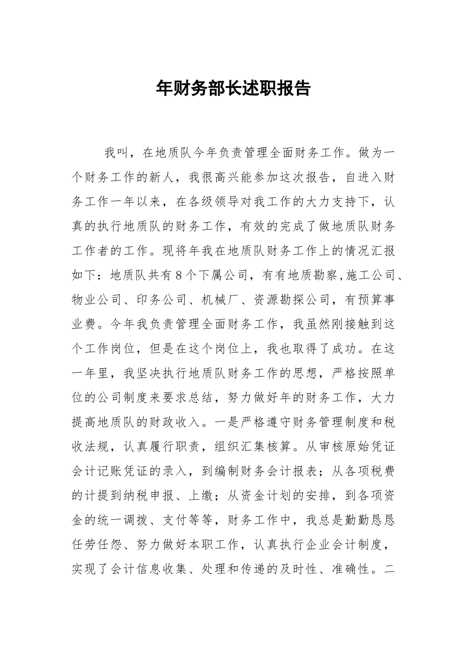 年财务部长述职报告.docx_第1页