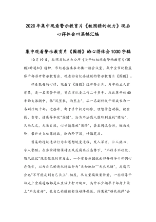 2020年集中观看警示教育片《被围猎的权力》观后心得体会四篇稿汇编.docx