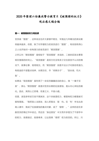 2020年整理六份廉政警示教育片《被围猎的权力》观后感文稿合编.docx