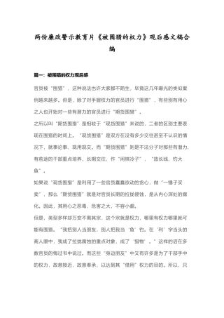 两份廉政警示教育片《被围猎的权力》观后感文稿合编.docx
