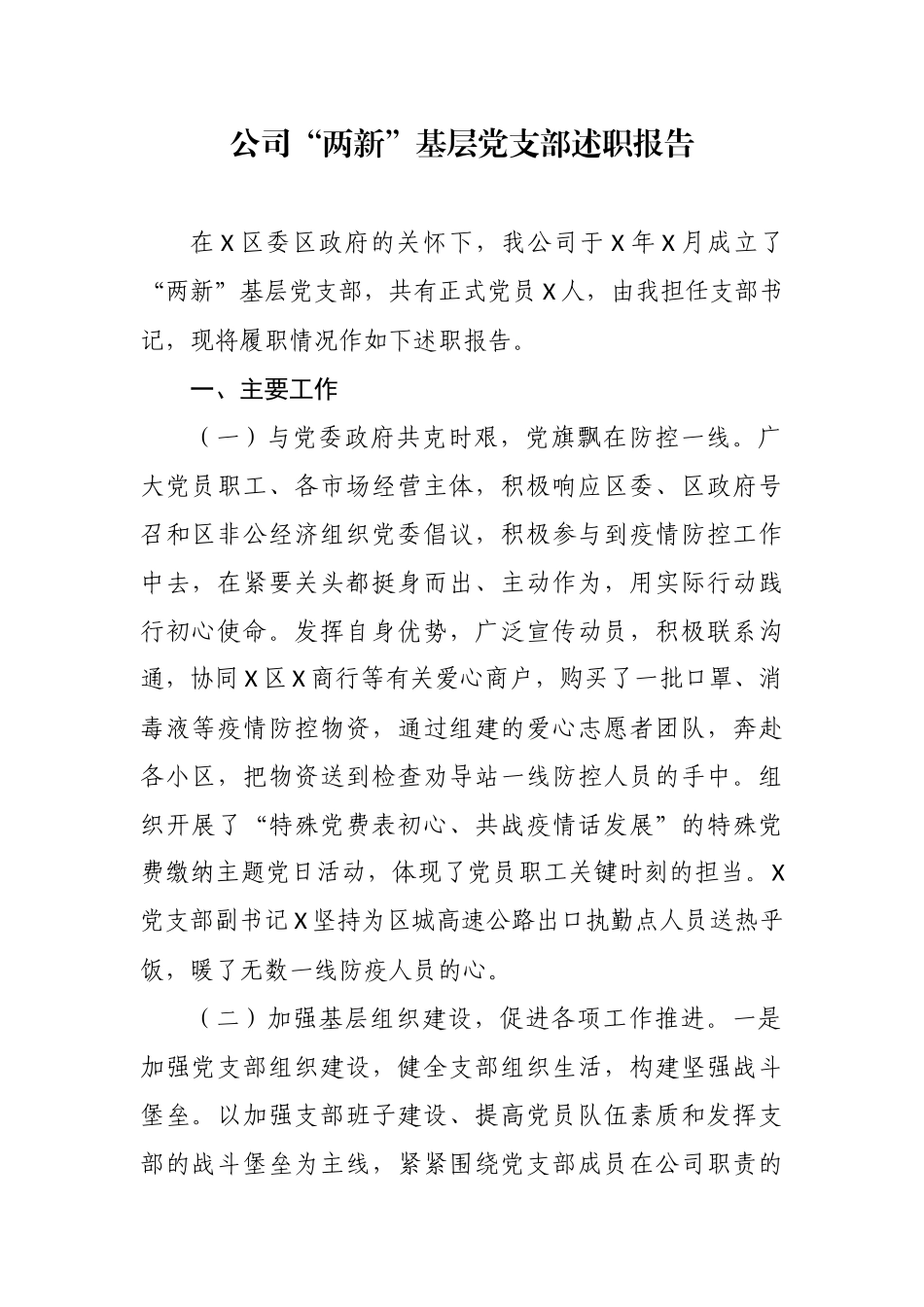 5篇2020-2021年公司两新党支部书记抓基层党建工作述职述责总结报告.docx_第1页