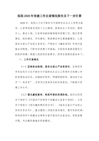 医院2020年党建工作自查情况报告及下一步打算.docx