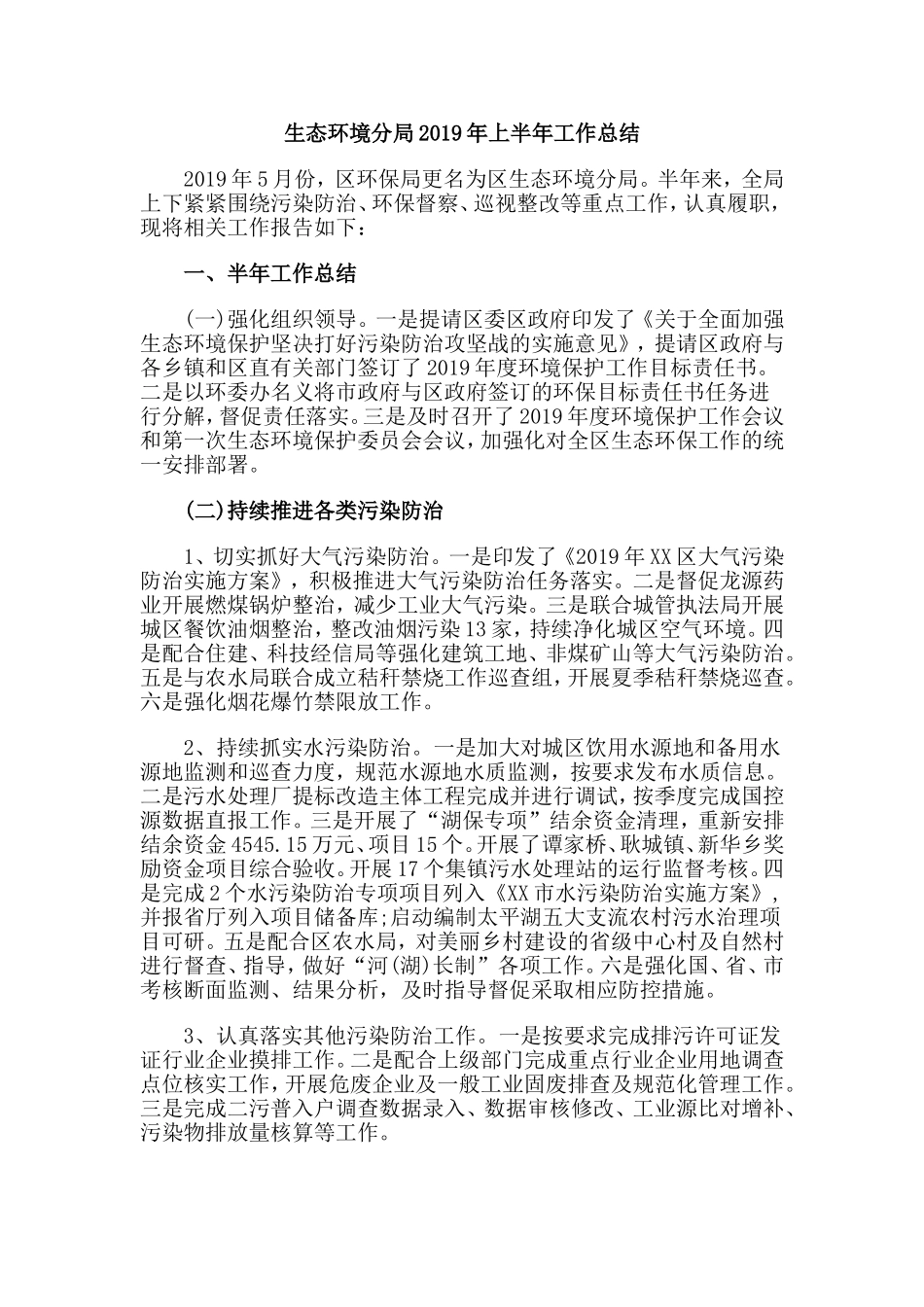 生态环境分局2019年上半年工作总结.doc_第1页