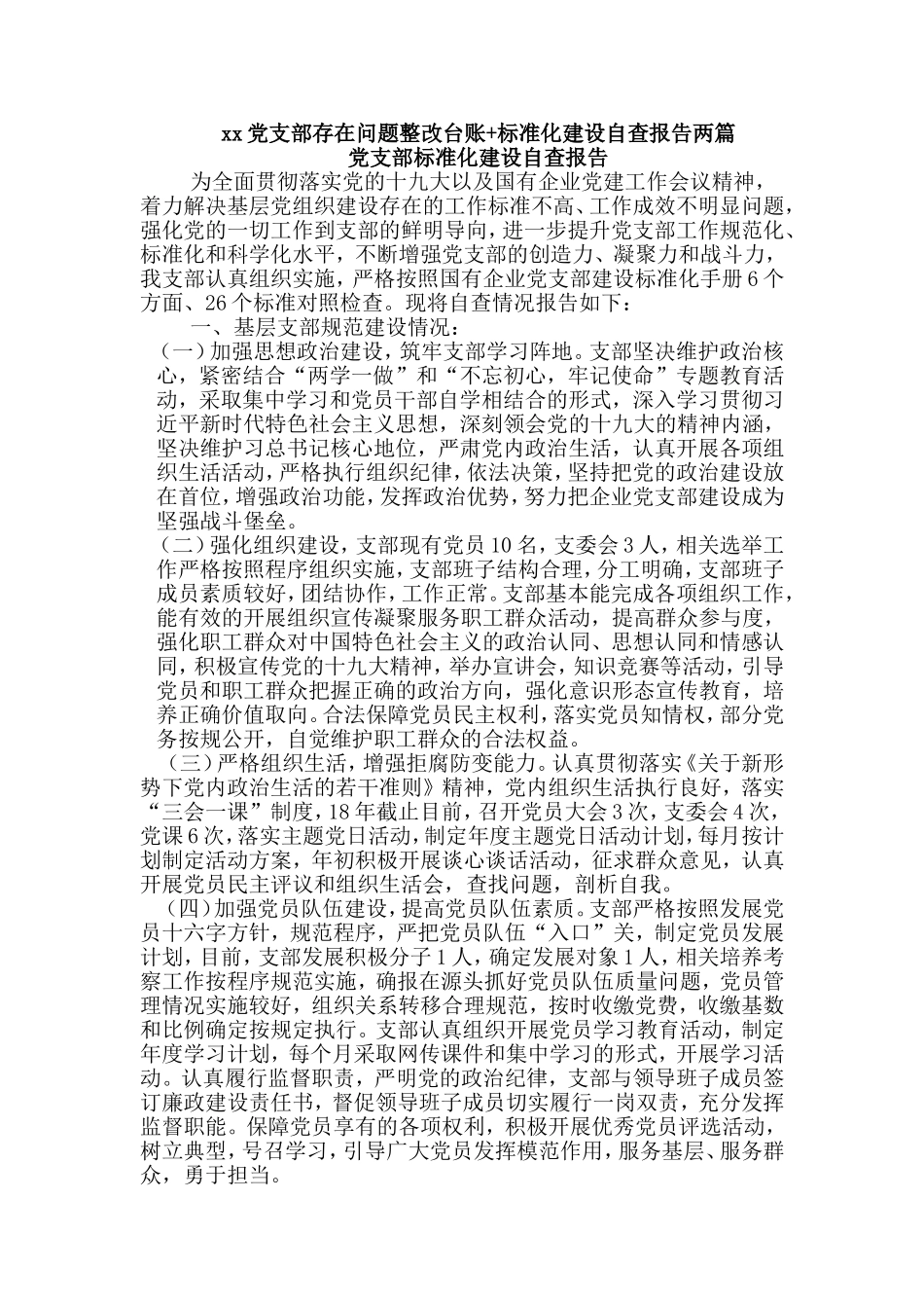 xx党支部存在问题整改台账+标准化建设自查报告两篇.doc_第1页