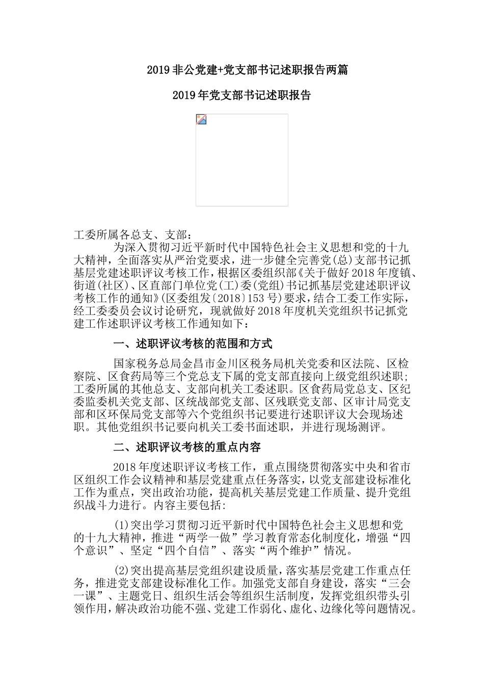 　2019非公党建+党支部书记述职报告两篇.doc_第1页
