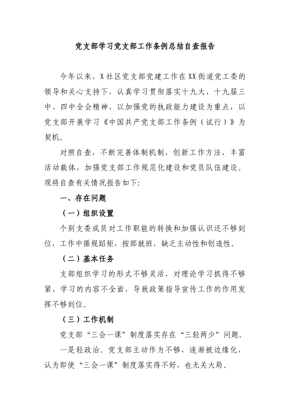 党支部学习党支部工作条例总结自查报告.docx_第1页