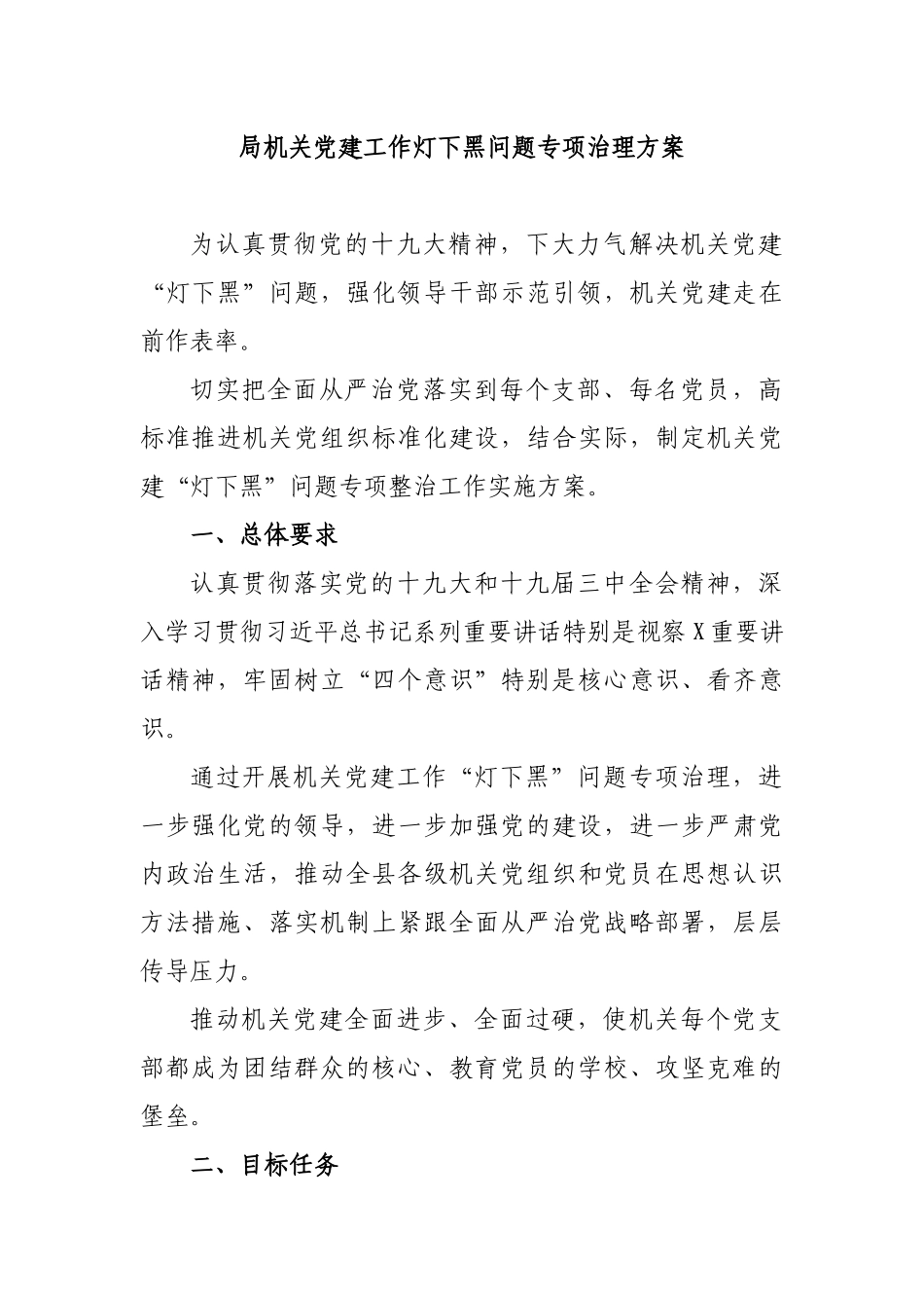 局机关党建工作灯下黑问题专项治理方案.docx_第1页