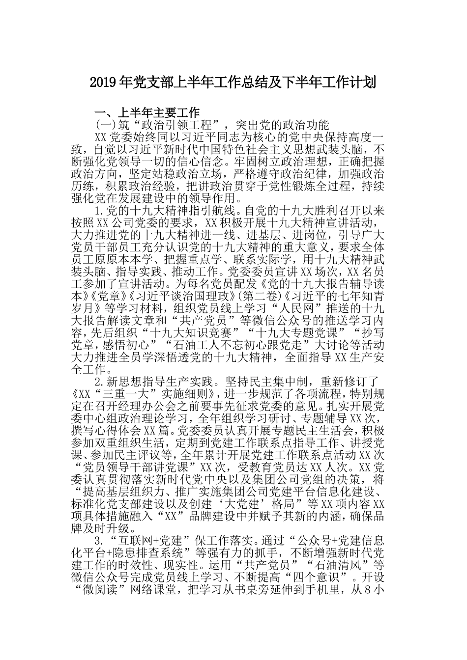 2019年党支部上半年工作总结及下半年工作计划.doc_第1页