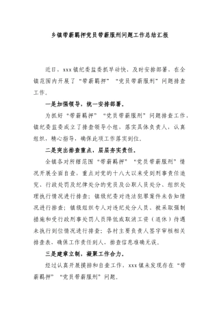 乡镇带薪羁押党员带薪服刑问题工作总结汇报.docx