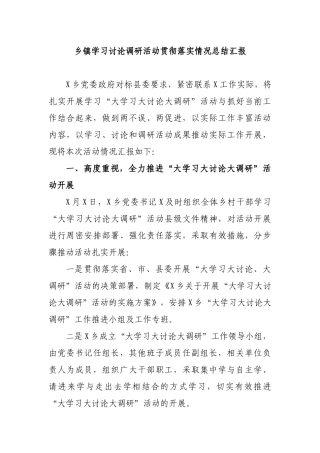 乡镇学习讨论调研活动贯彻落实情况总结汇报.docx