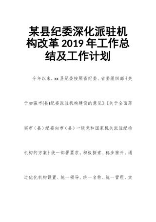 某县纪委深化派驻机构改革2019年工作总结及工作计划.doc