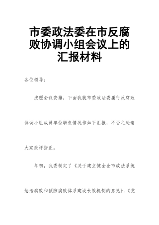 在市反腐败协调小组会议上的汇报材料.doc