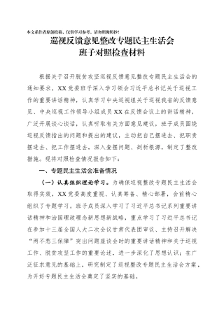 20190425巡视反馈意见整改专题民主生活会班子对照检查材料.docx