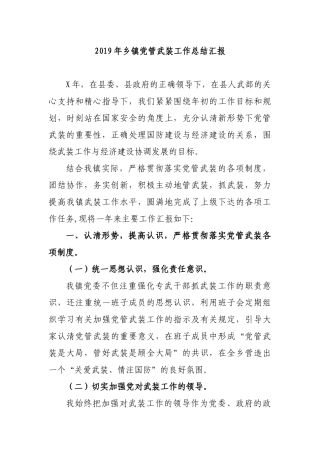 2019年乡镇党管武装工作总结汇报.docx