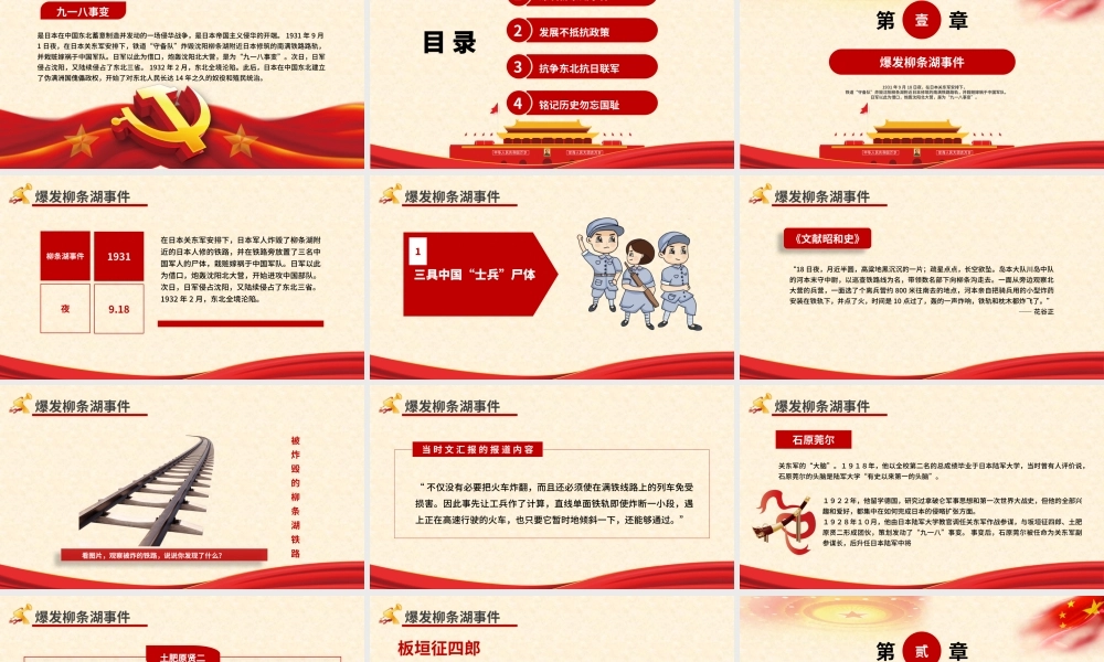 缅怀先烈铭记历史九一八事变纪念党政党课PPT模板.pptx