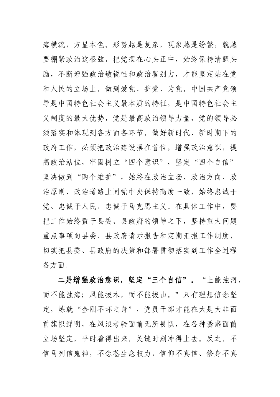 2019年党员领导干部“加强党的政治建设”学习心得体会研讨交流发言3篇.docx_第2页