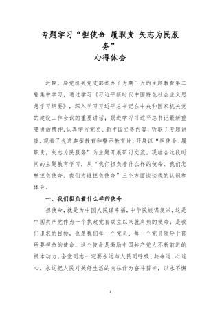 专题学习“担使命 履职责 矢志为民服务”心得体会.doc
