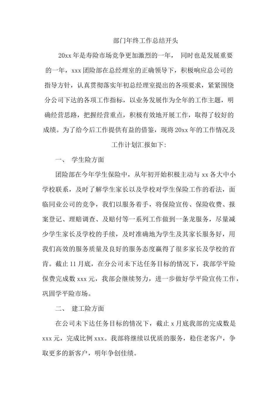 部门年终工作总结开头.docx_第1页