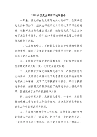 2019社区党支部班子述职报告.docx