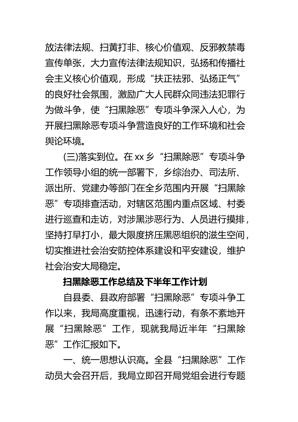 2019扫黑除恶专项斗争工作汇报村委扫黑除恶工作总结及计划与人力资源部上半年工作总结.docx_第2页