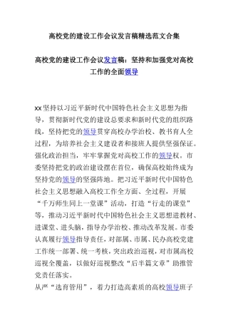 高校党的建设工作会议发言稿精选范文合集.doc