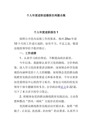 个人年度述职述德报告两篇合集.doc