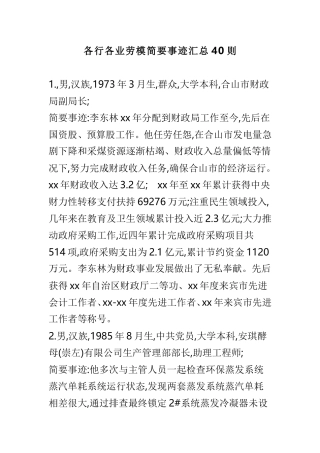 各行各业劳模简要事迹汇总40则.doc
