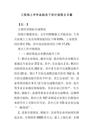 工信局上半年总结及下步计划范文3篇.doc