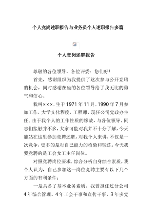 个人竞岗述职报告与业务员个人述职报告多篇.doc