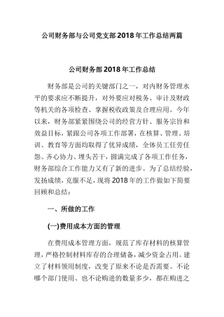 公司财务部与公司党支部202×年工作总结两篇.doc