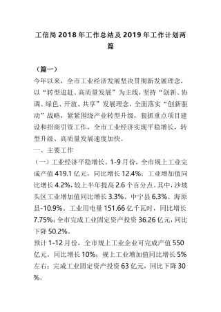 工信局202×年工作总结及2019年工作计划两篇.doc
