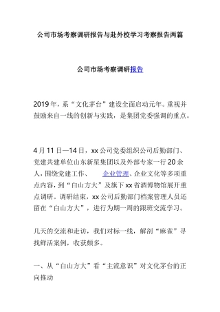 公司市场考察调研报告与赴外校学习考察报告两篇.doc