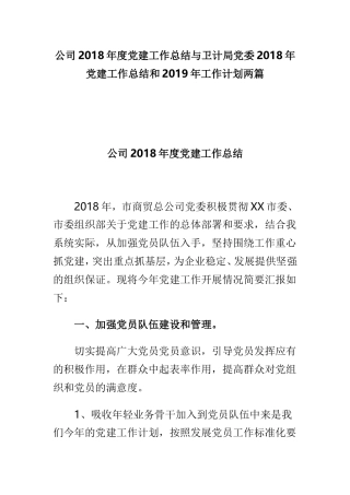 公司202×年度党建工作总结与卫计局党委202×年党建工作总结和2019年工作计划两篇.doc